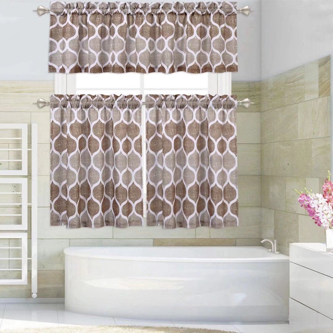 Haperlare Kitchen Valance Curtains 56W x 15L Moroccan Pattern Valance for Bathroom Blackout Cafe Valance Curtain， Taupe， 1 Panel