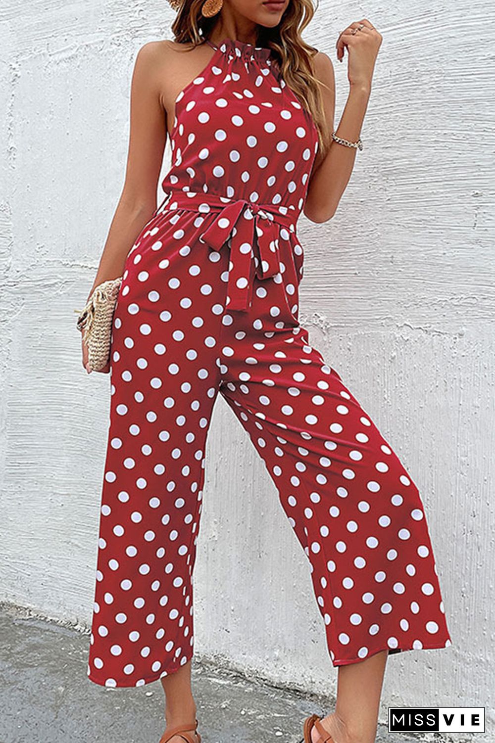 Polka Dot Long Pants Loose Jumpsuit Wholesale