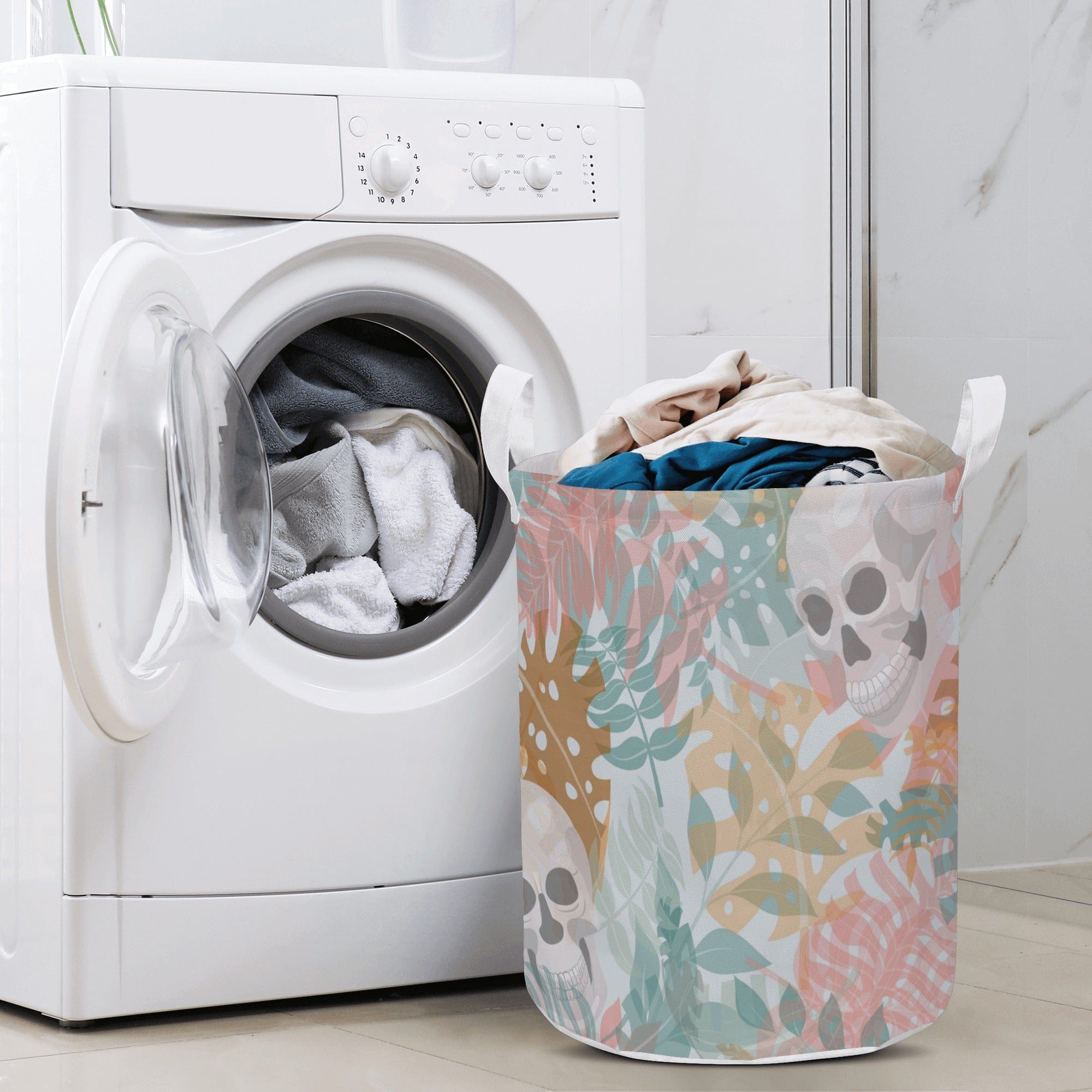 Pastel Skull Round Laundry Basket