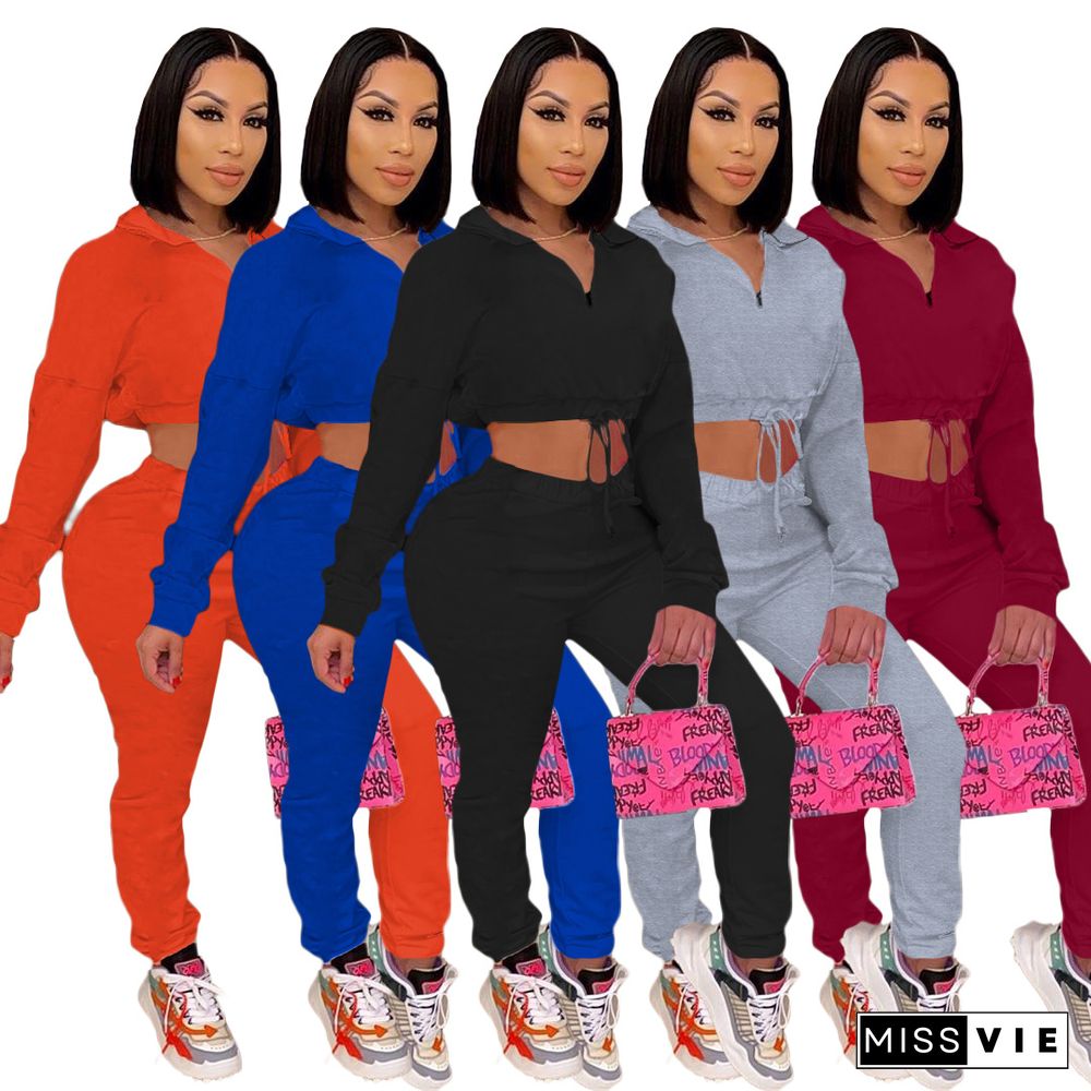 Turtleneck Crop Top Sweatshirt+Jogger Pants Set