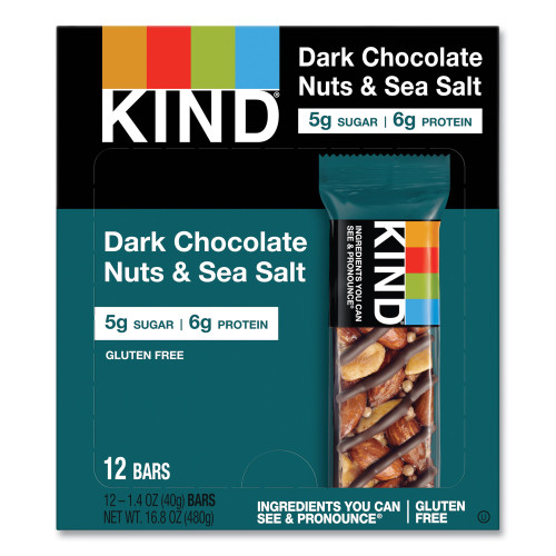 KIND Nuts and Spices Bar， Dark Chocolate Nuts and Sea Salt， 1.4 oz， 12/Box (17851)