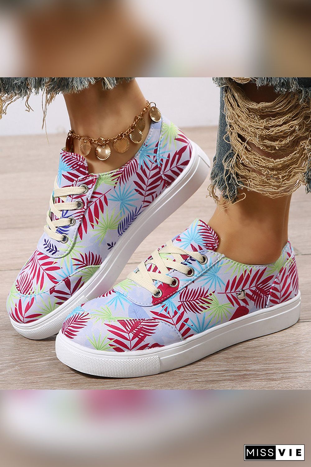 PU Floral Print Sneakers