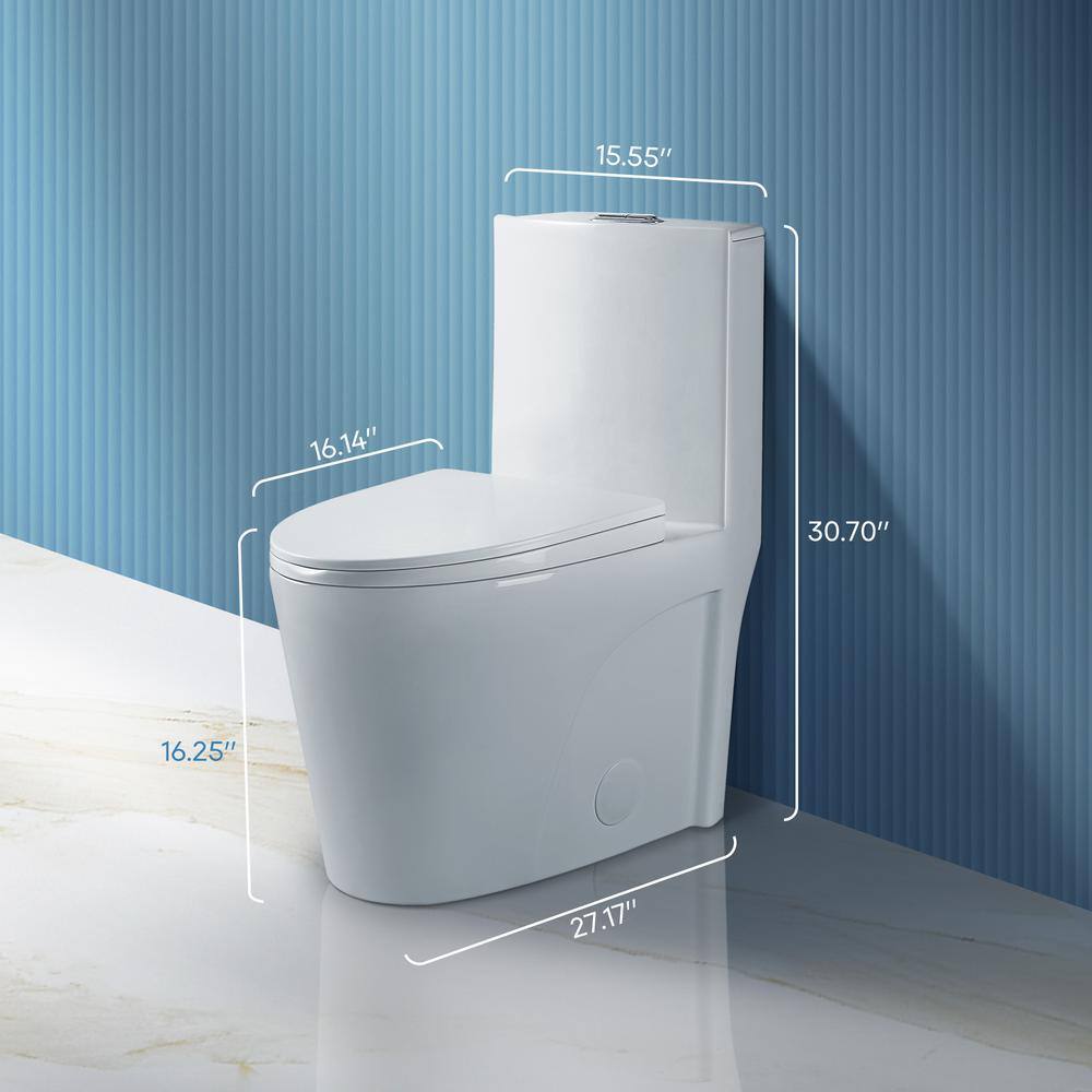 SJ STARJANE Arlon 1-Piece 1.1 GPF1.6 GPF Dual Flush Elongated Toilet in Glossy White T01-W