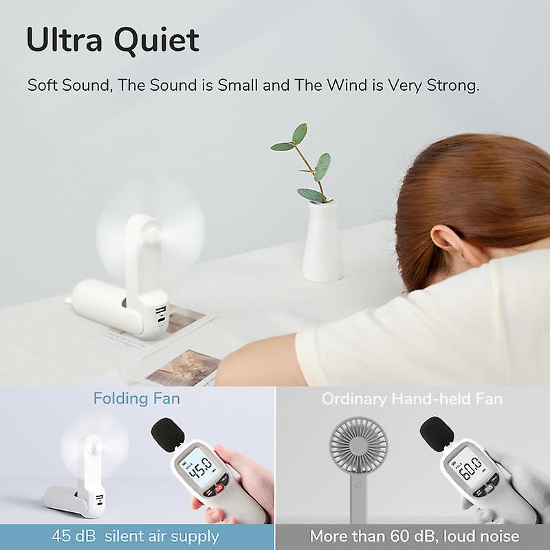 Portable Fan Mini Handheld Fan Usb 2000/4800mah Recharge Hand Held Small Pocket Fan With Power Bank Flashlight Feature