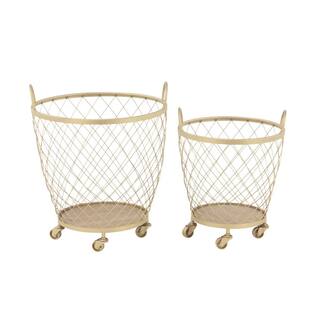 Litton Lane Gold Deep Set Wire Basket Storage Cart with Wheels and Handle (Set of 2) 45911