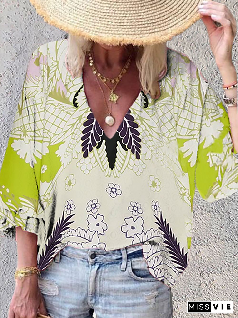 Plus size Printed Boho Shirts & Tops