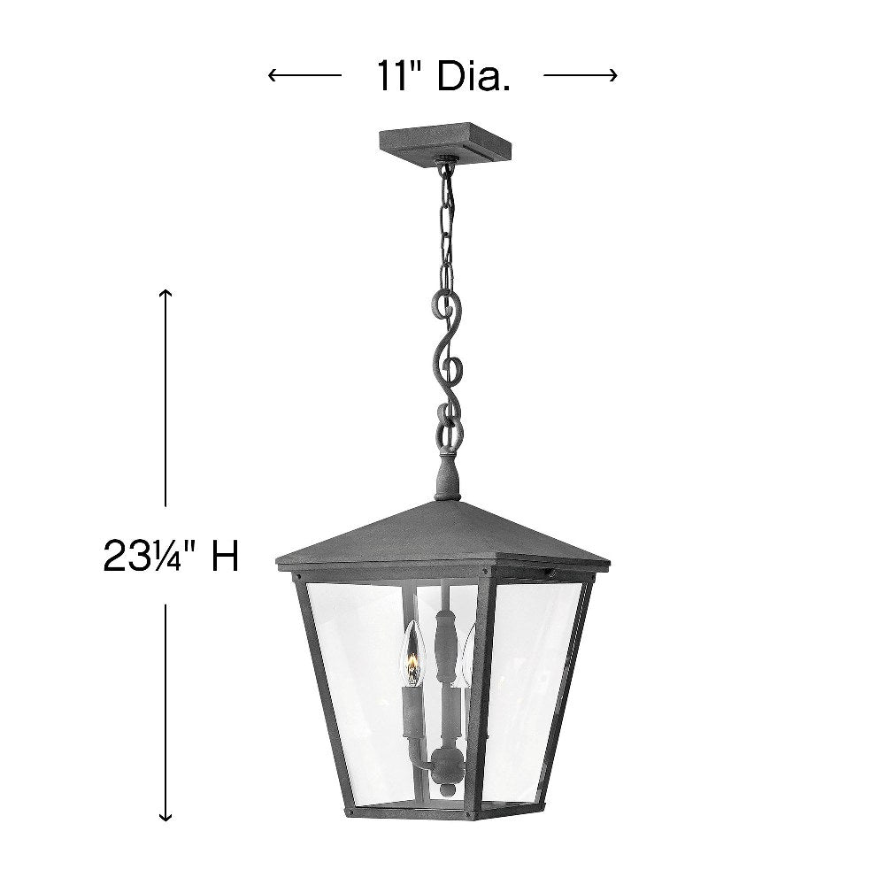 3 Light Large Outdoor Hanging Lantern in Traditional Style 11 inches Wide By 23.25 inches High-Aged Zinc Finish-Incandescent Lamping Type Bailey