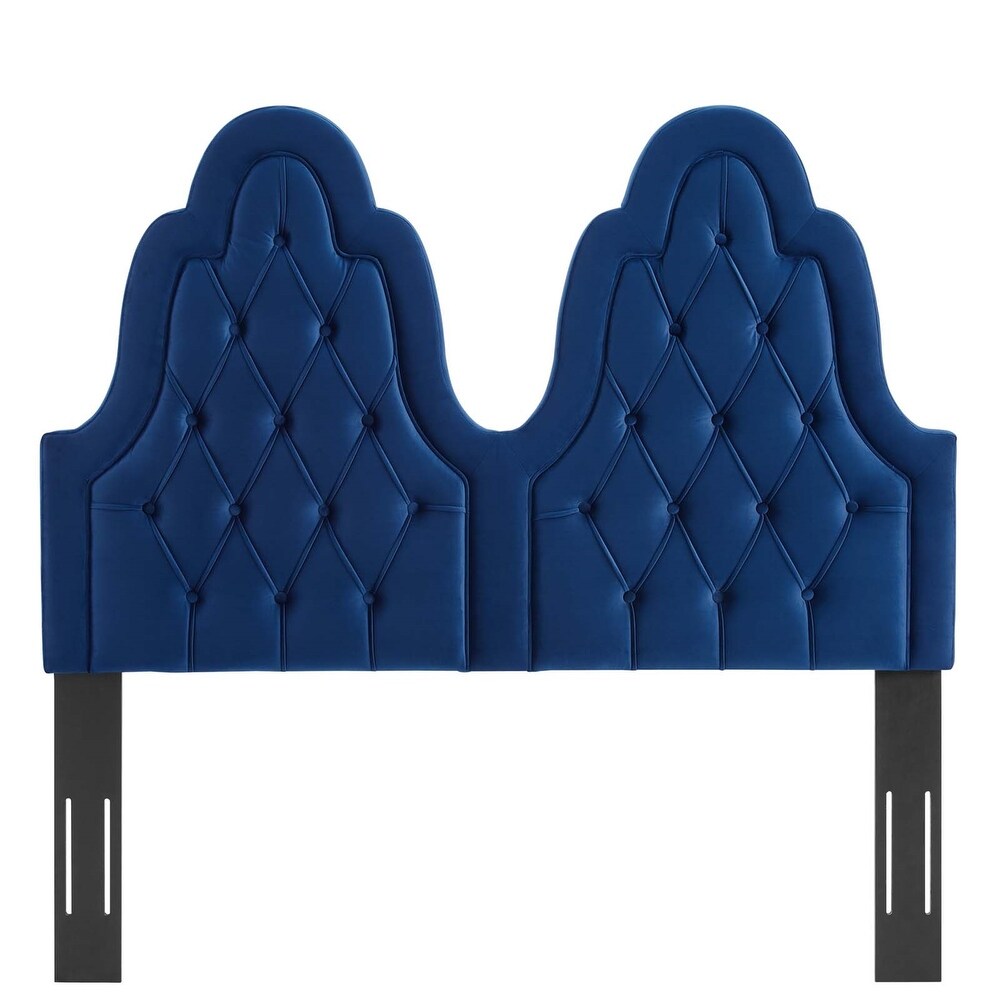 Janesville Twin Arched Button Tufted Blue Velvet Upholstered Twin Size Headboard