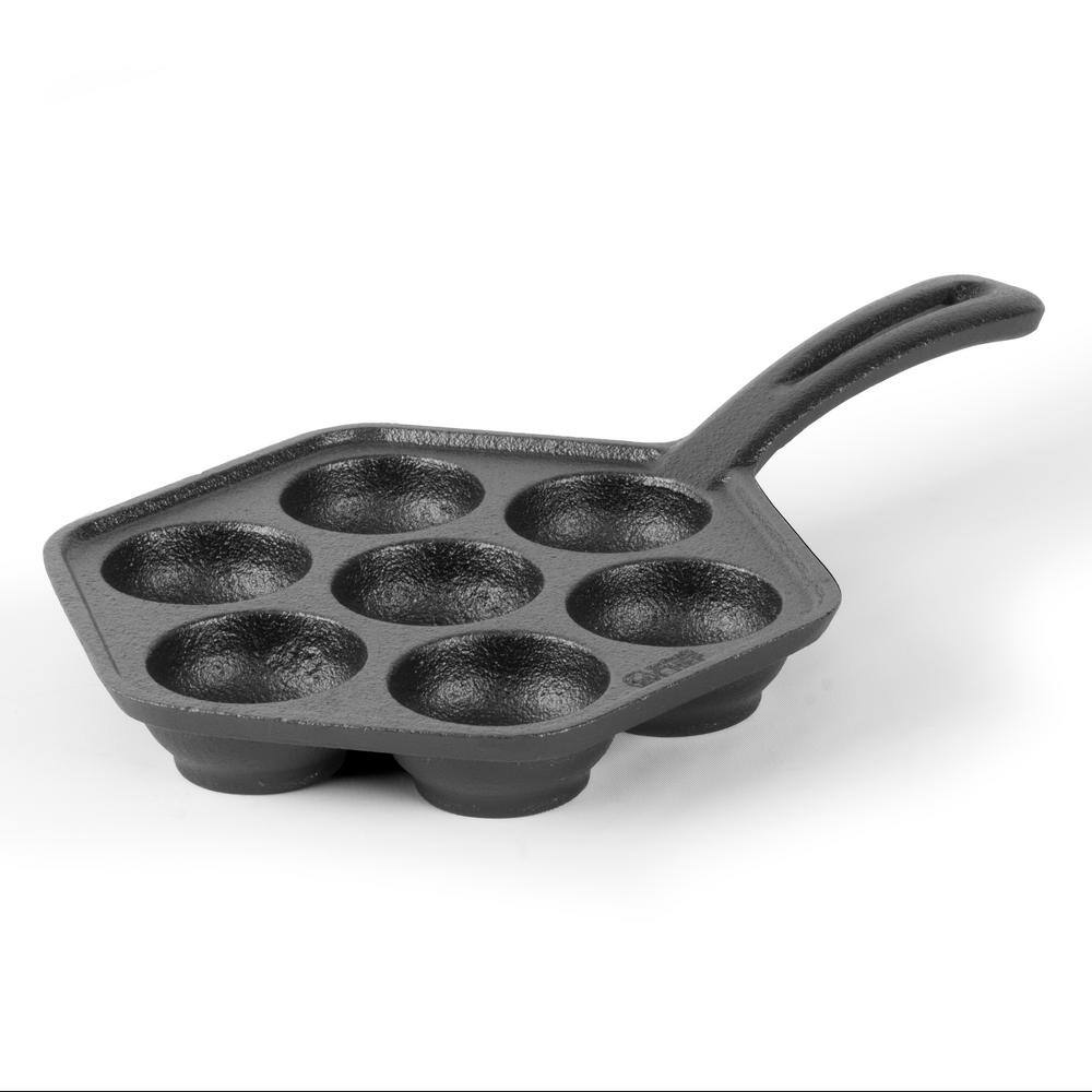 Commercial CHEF Pre-Seasoned 12 in. Dia Cast Iron Danish Pancake Frying Pan CHCI4105