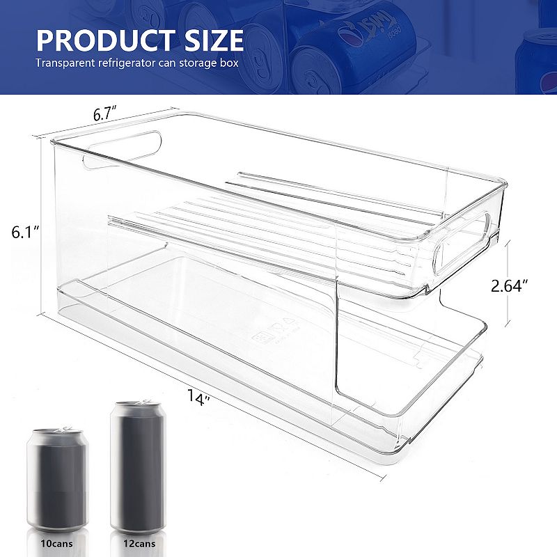 Clear Soda Can Organizer Holder for Refrigerator w Lid Top Storage Holds