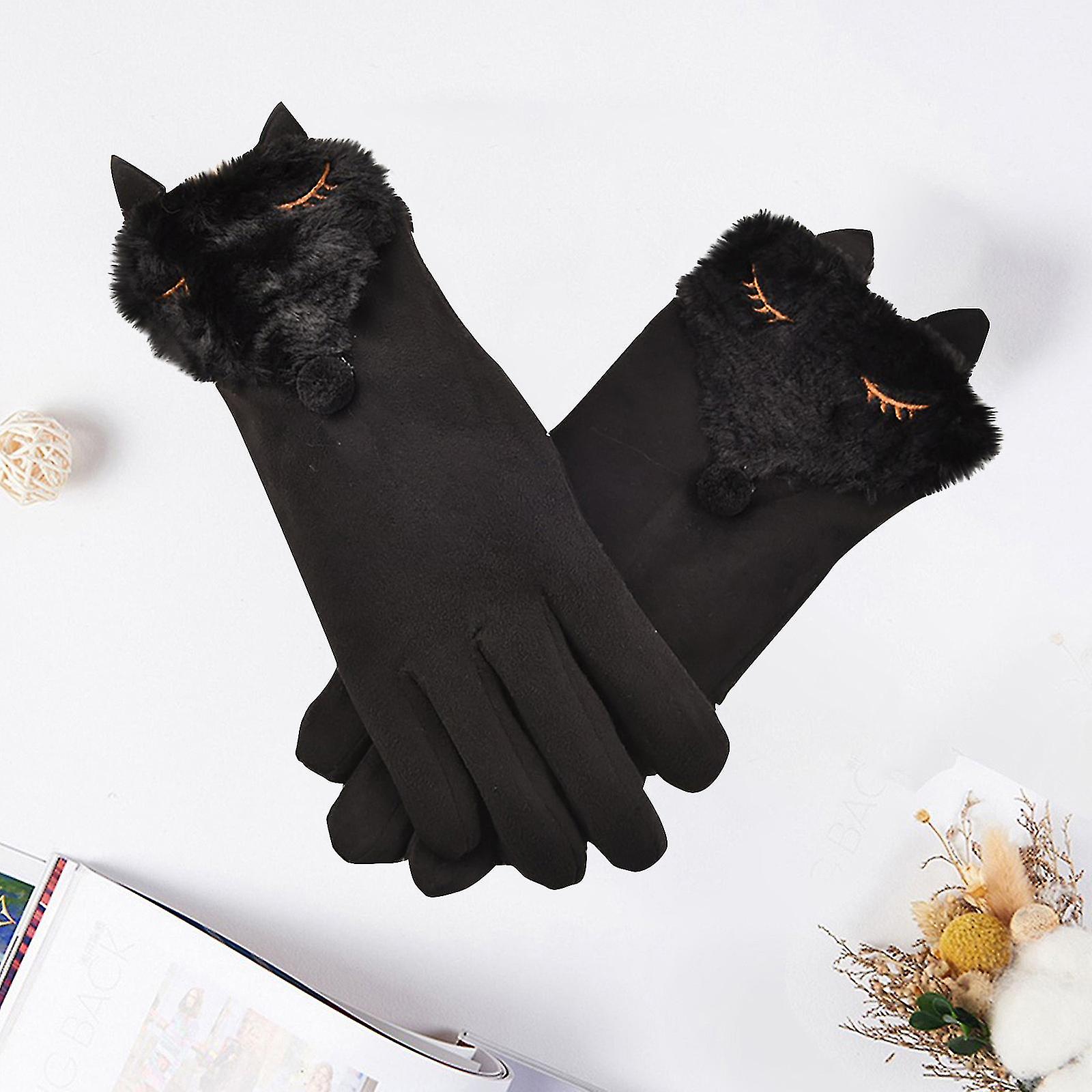 Women's Suede Gloves Warm Winter Gloves With T-ouch Screen Index Finger