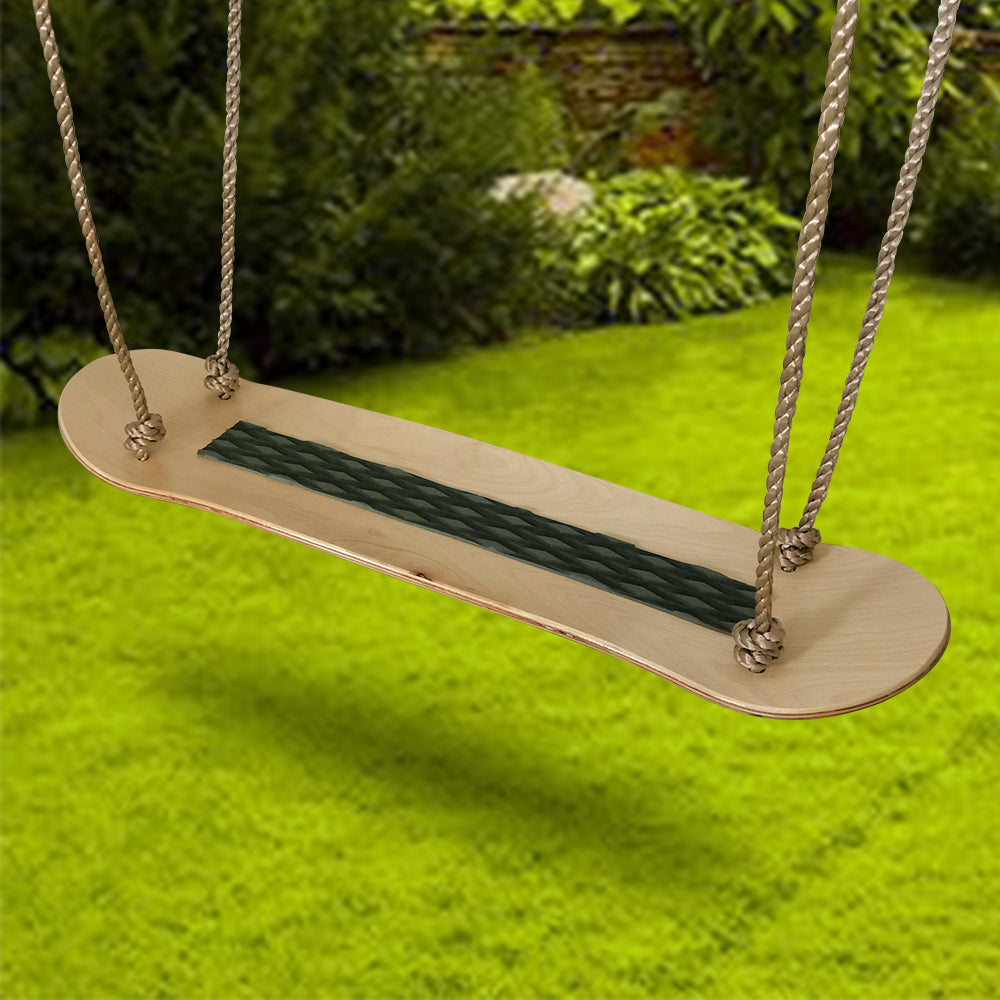 JumpTastic Wood Tree Swing Seat， Hanging Tree Skateboard Swing with Tree Strap and Carabinerfor Kids