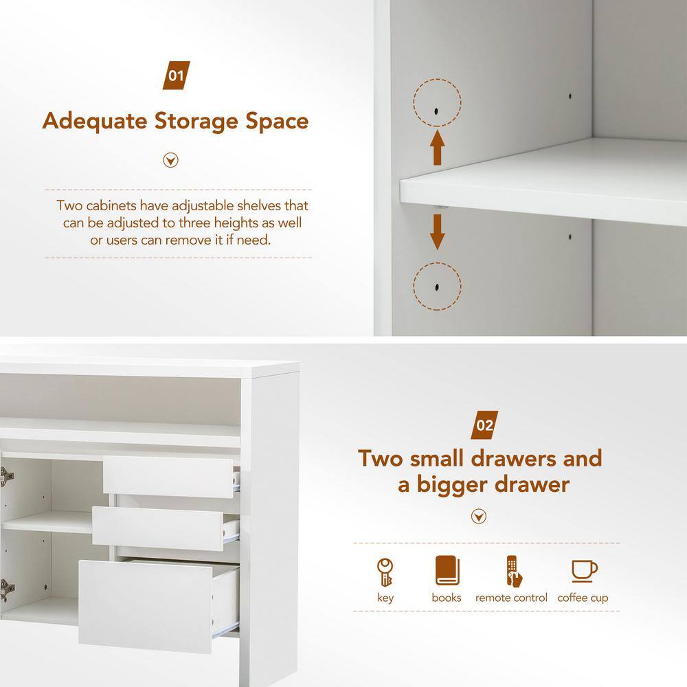 60 in. W x 15 in. D x 34 in. H White MDF Ready to Assemble Comtemporary Kitchen Storage Cabinet with 3 Drawers mnjwyfarmsink5