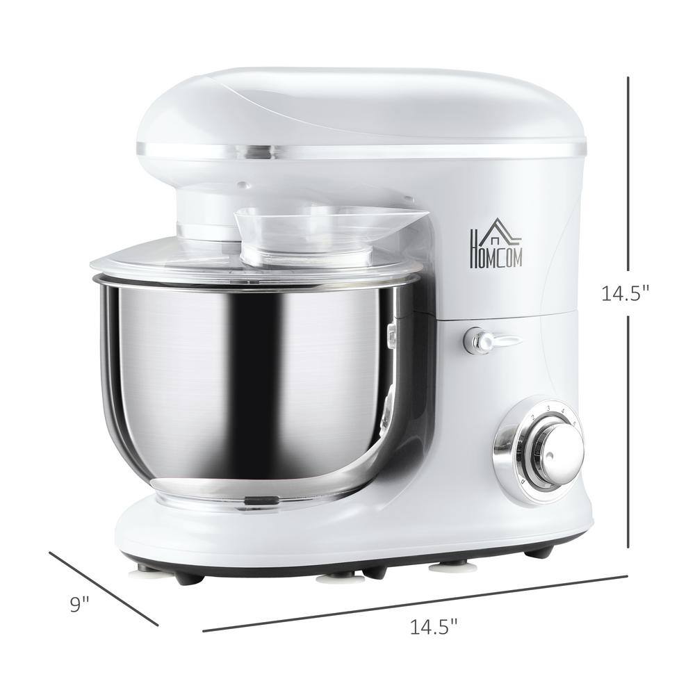 HOMCOM 6 Qt. 6-Speed White Stainless Steel Stand Mixer with Dough Hook and Splash Guard 800-112V80WT