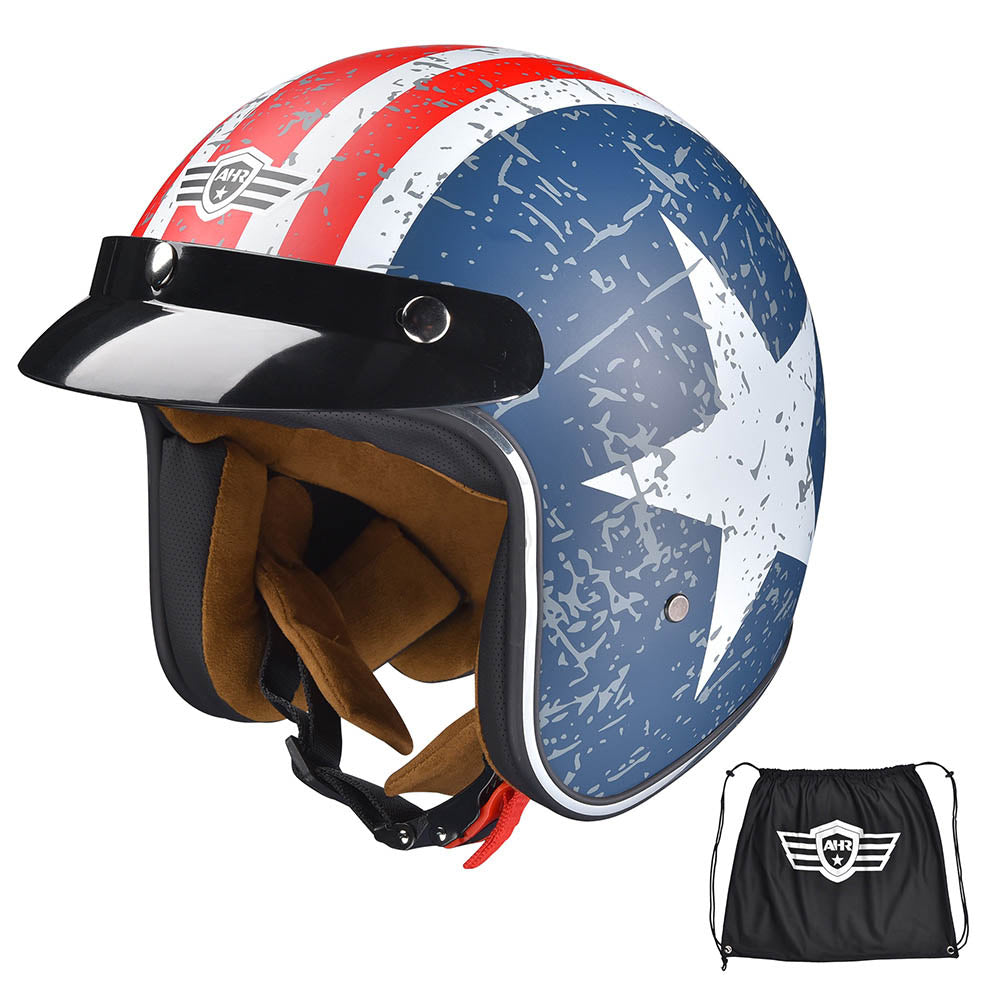 AHR DOT Motorcycle Helmet Open Face with Visor American Flag