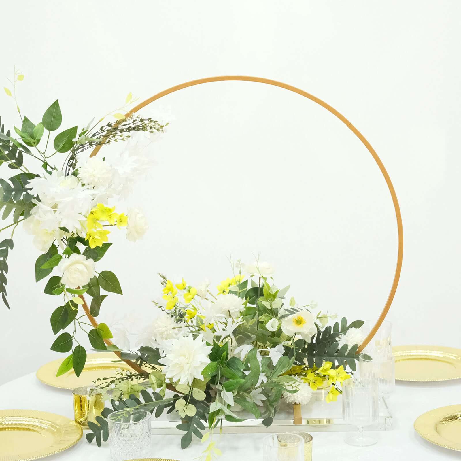 Gold Metal Round Hoop Wedding Centerpiece, Self Standing Table Floral Wreath Frame 28