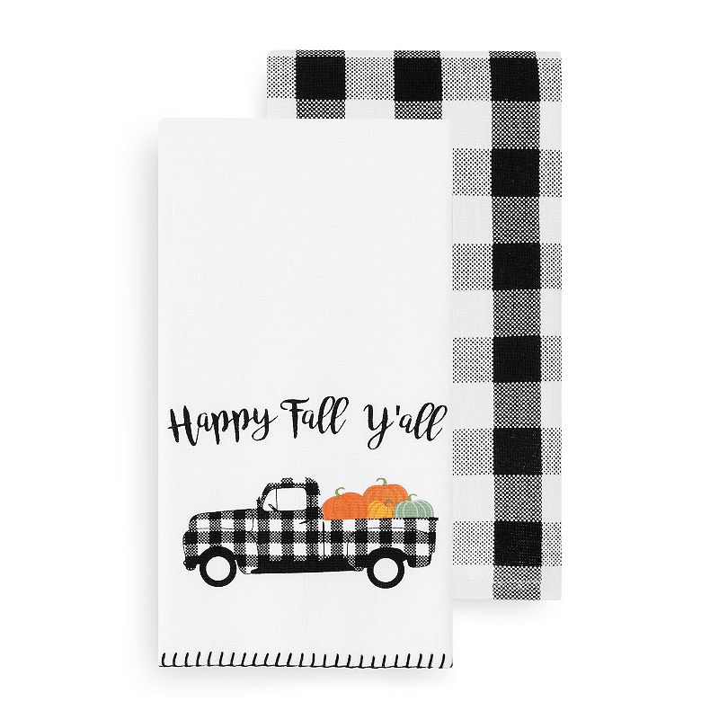 Elrene Home Fashions Happy Fall Y'all and Check Kitchen Towel Set