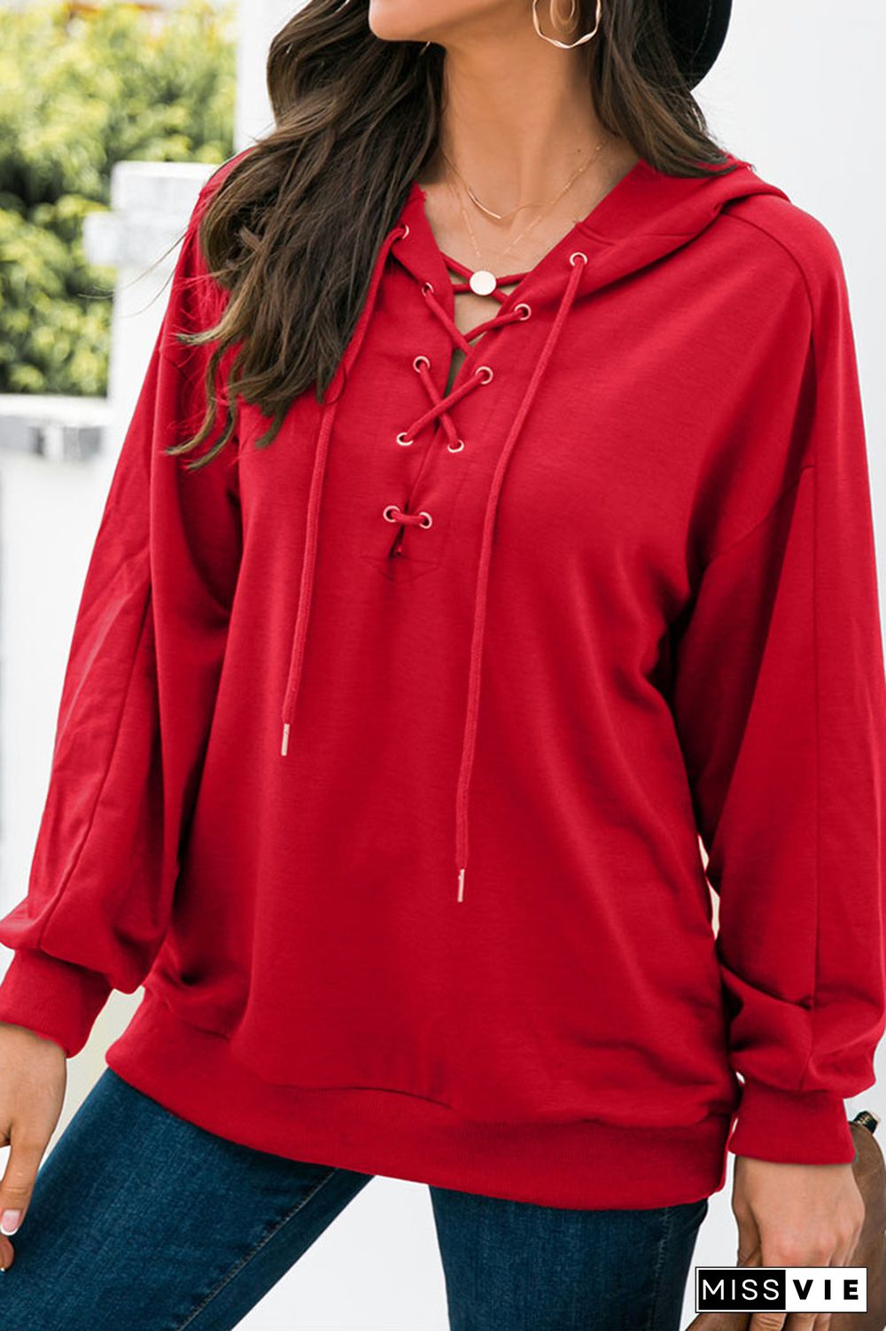 Drop Shoulder Criss-cross Hoodie Wholesale