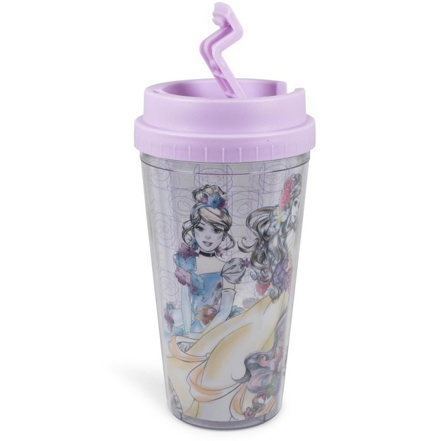 Silver Buffalo Disney Princesses Double walled Plastic Tumbler With Lid Holds 16 Ounces