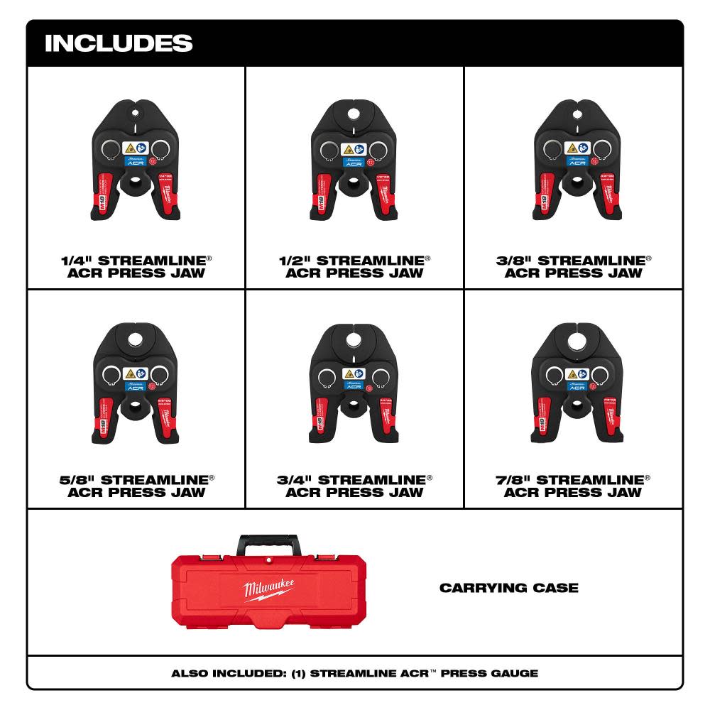 Milwaukee Streamline ACR Press Jaw Kit for M18 FORCE LOGIC Press Tools 1/4 - 7/8