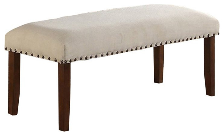 Benjara 48 quotFabric Bench with Nail Trim Head Design in Brown and Cream   Transitional   Upholstered Benches   by Homesquare  Houzz