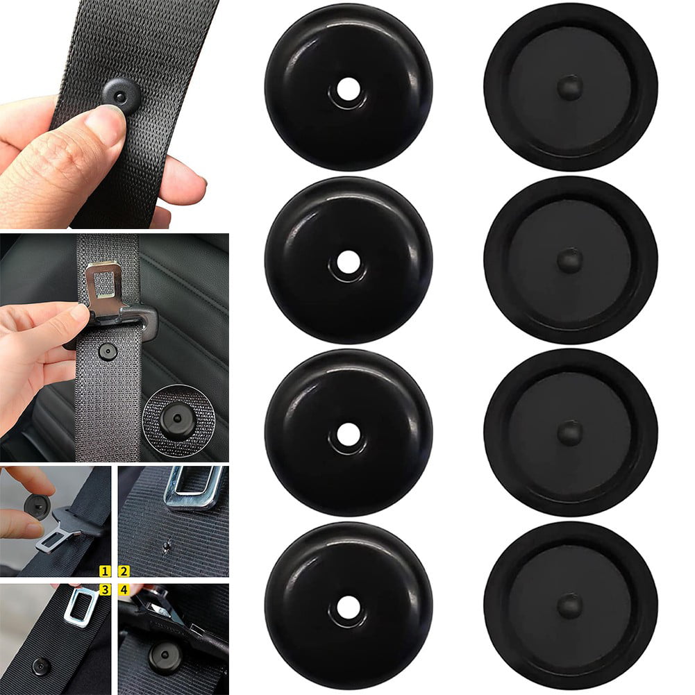 4 Pairs Seat Belt Button Buckle Stop - Universal Fit Stopper Kit Black