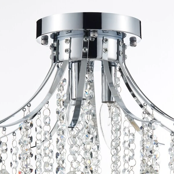 CO-Z 3-Light Crystal Raindrop Flush Mount Chandelier - Nickel