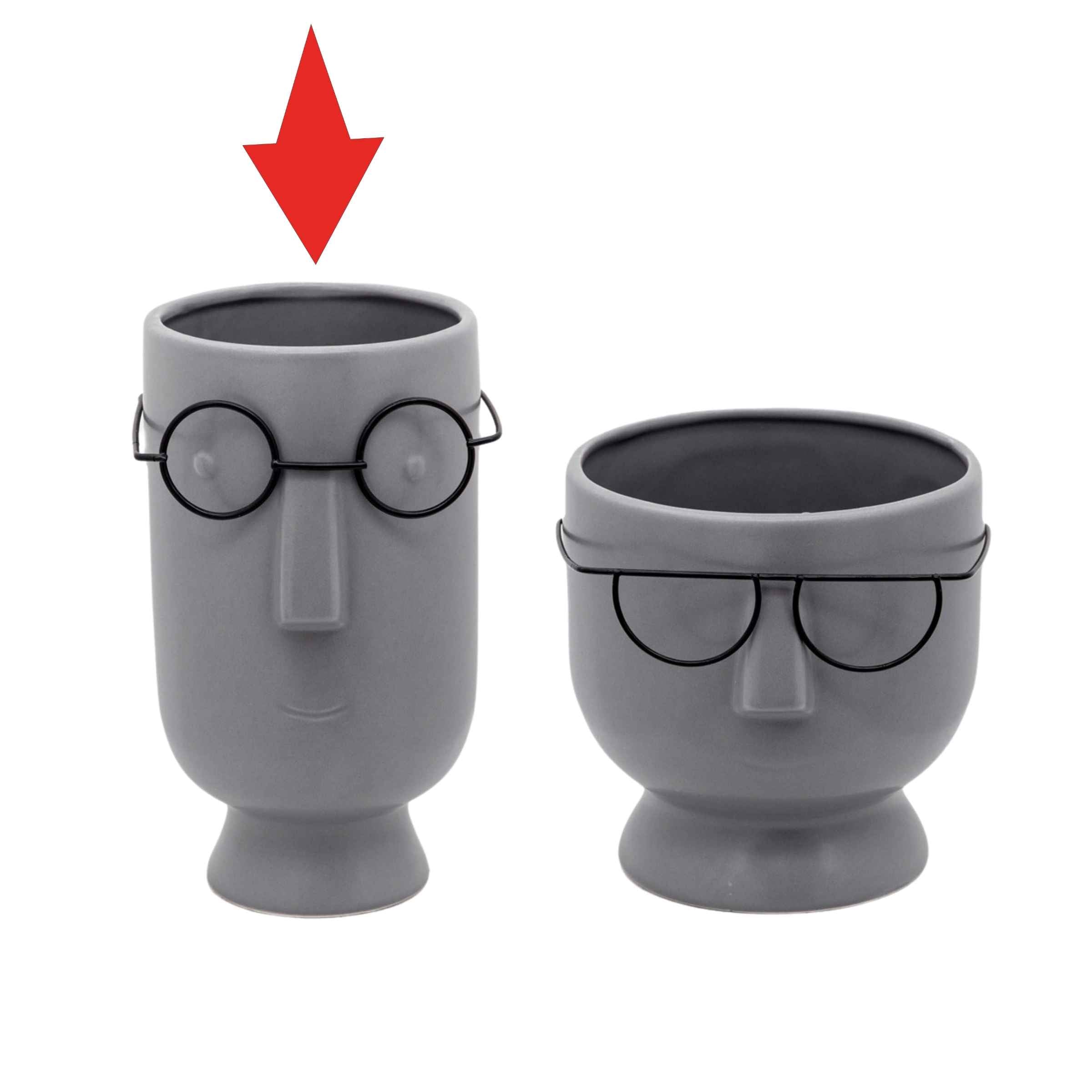 Face With Glasses Vase 22 Cm - Gray 15825-01