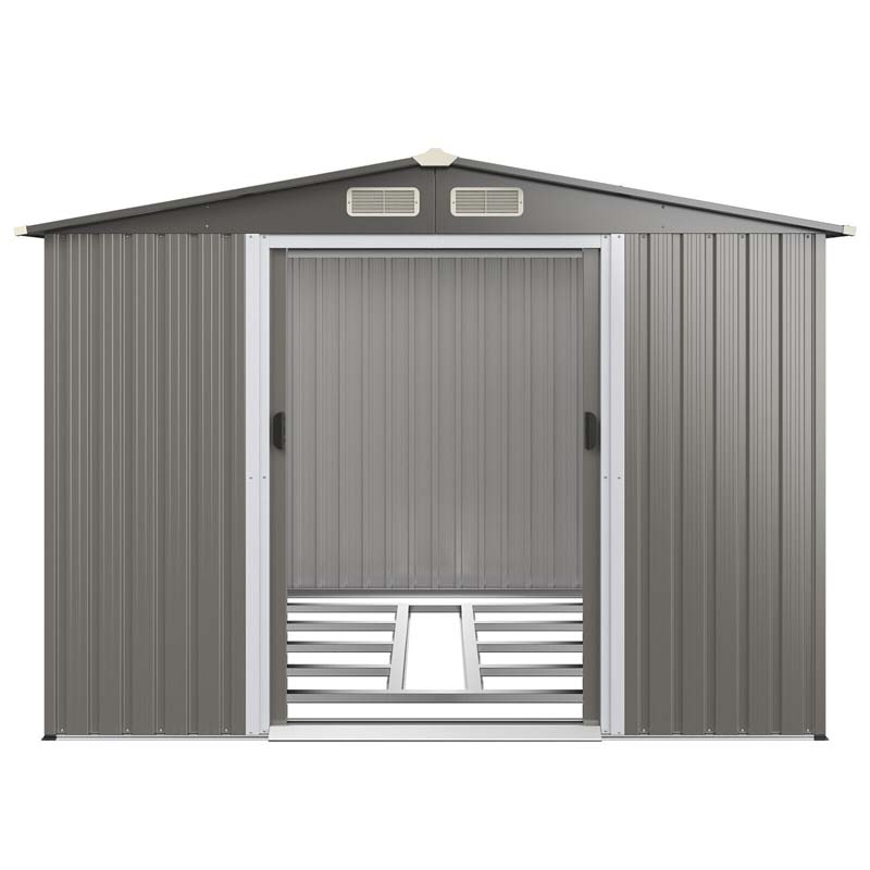 8 x 6 FT Outdoor Metal Storage Shed Garden Tool Storage Room with Foundation, 4 Louvers, Double Doors & Ramp