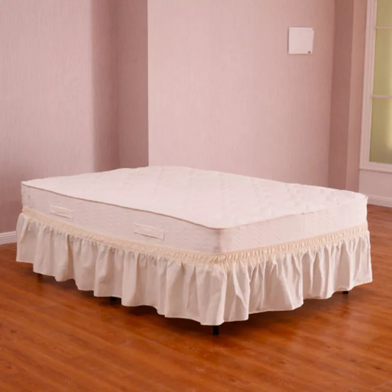 Twin / Full Size Around Bed 14 Elastic Wrap Ruffle Bed Skirt-Beige