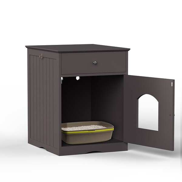 Modern Wooden Pet Cat House with Drawer，for Home，Brown