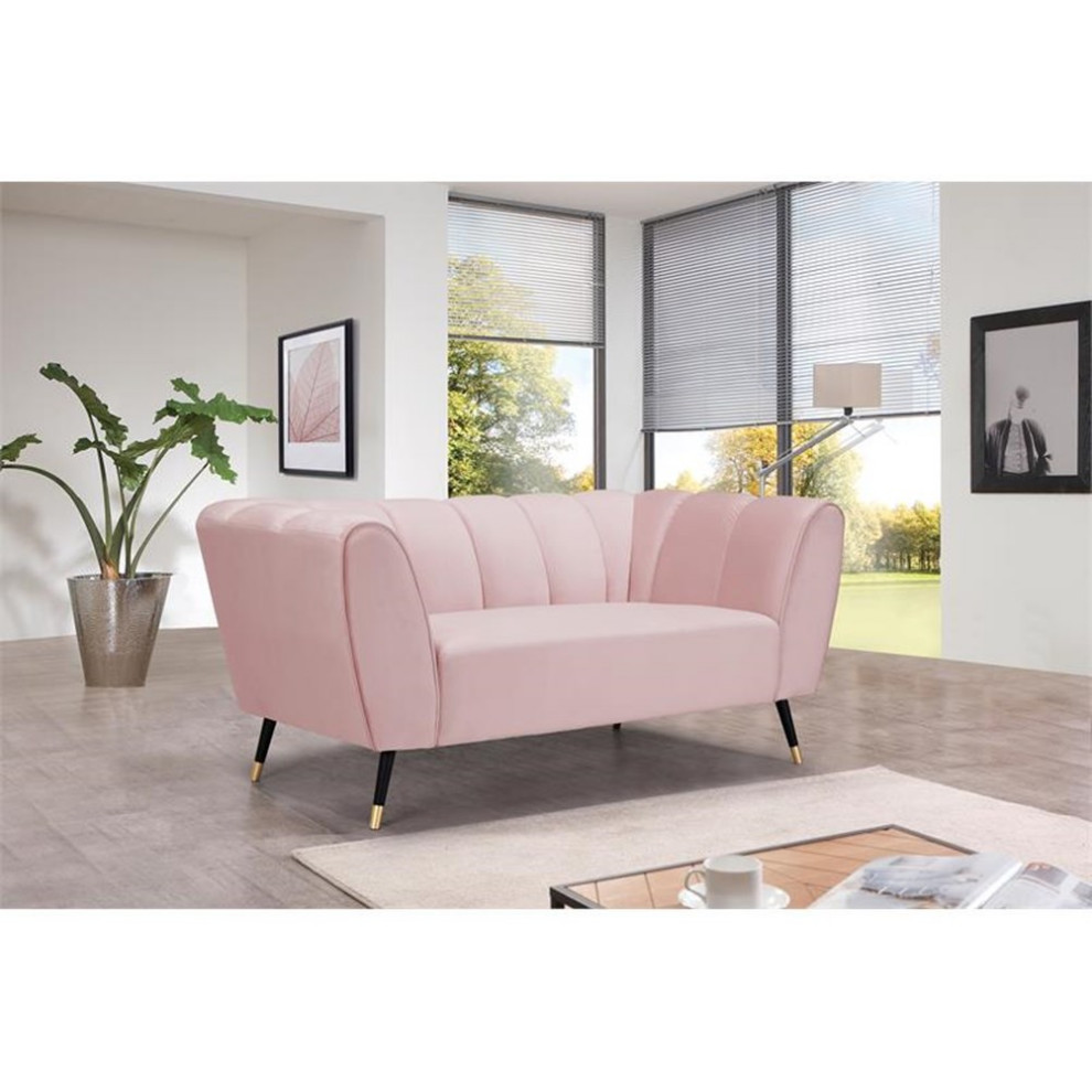 Pemberly Row Contemporary Velvet and Metal Loveseat in Soft Pink   Midcentury   Loveseats   by Homesquare  Houzz