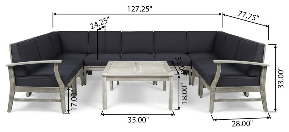 Judith Outdoor 10 Piece Acacia Wood Sofa Sectional Set  Light Gray and Dark Gray   Farmhouse   Outdoor Lounge Sets   by GDFStudio  Houzz