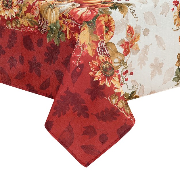 Swaying Leaves Bordered Fall Tablecloth Red white Elrene Home Fashions