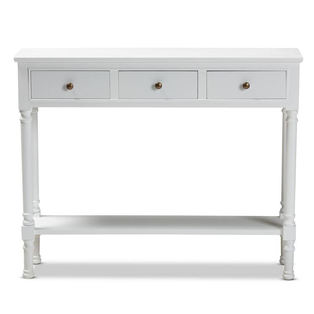 Baxton Studio Calvin 10 in. White Standard Rectangle Wood Console Table with Drawers 165-10697-HD