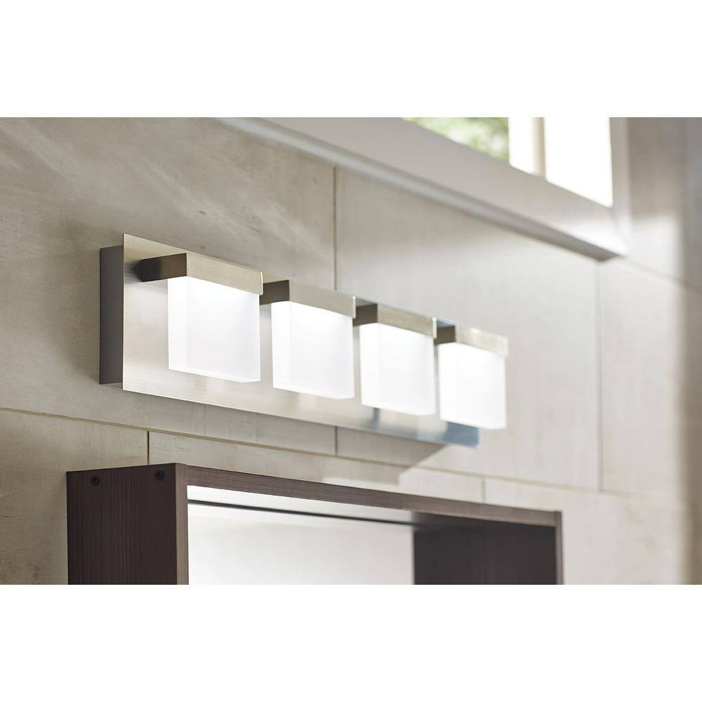 Home Decorators Collection Alberson Collection 4-Light Brushed Nickel LED Vanity Light with Frosted Acrylic Shade 28025-HBU