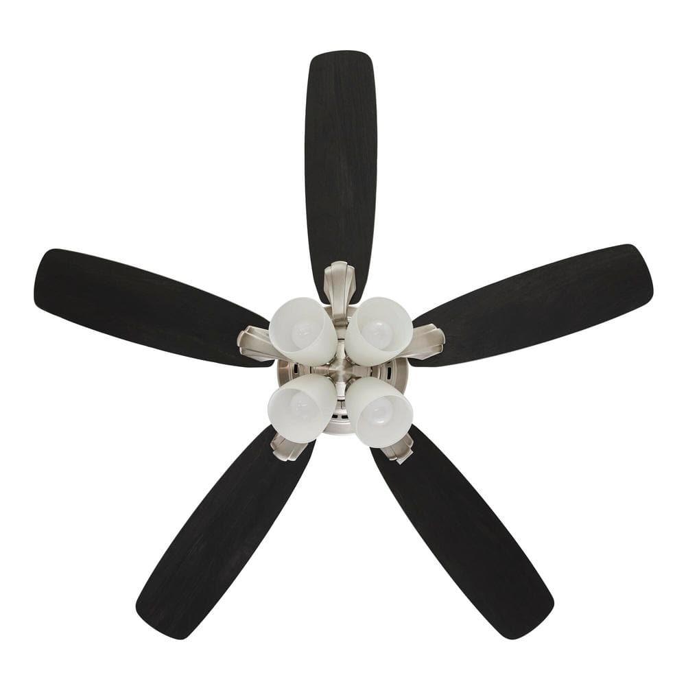 Hampton Bay Hollis 52 in Indoor LED Brushed Nickel Dry Rated Ceiling Fan with 5 Reversible Blades Light Kit and Remote Control