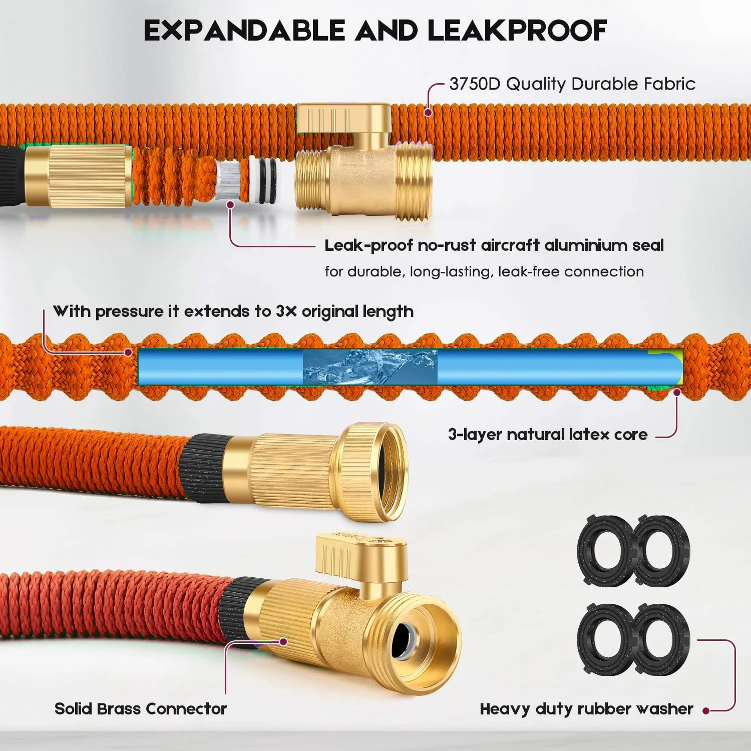 3300D Fabric Orange expandable hose Garden supplies Best for Watering with10 pattern spray nozzle Solid brass fitting