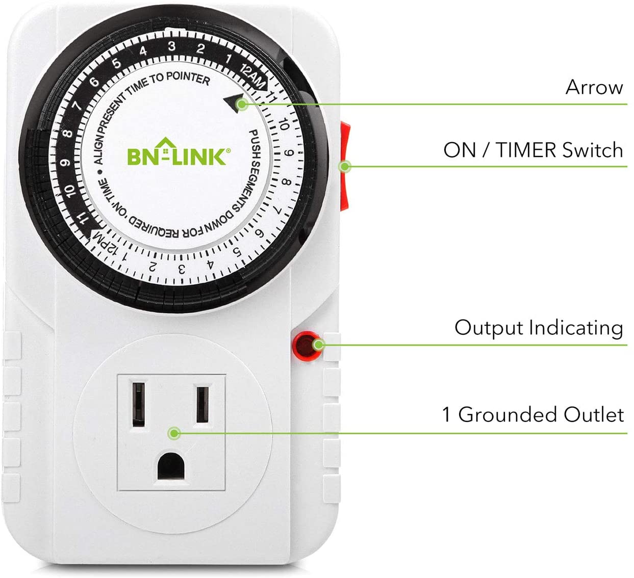 BN-LINK 24 Hour Plug-in Mechanical Timer Grounded Aquarium， 125VAC， 60 Hz， 1875W， 15A， 1/2HP (2)