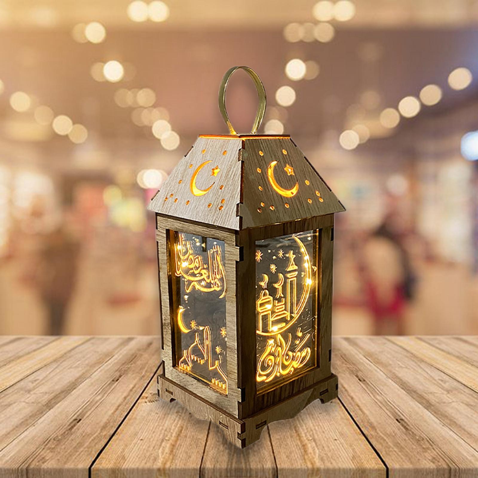 Eid Ramadan , Wood ,Battery Operated ,Decorative Table Lamp for garden and home and indoor and outdoor Lighting Decoration - B B