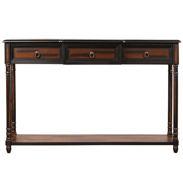 Nestfair Solid Wood Console Table with 3 Drawers and Shelf