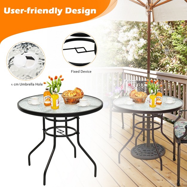 Tangkula Patio Round Table Patio Furniture Steel Frame Dining Table W Glass Top