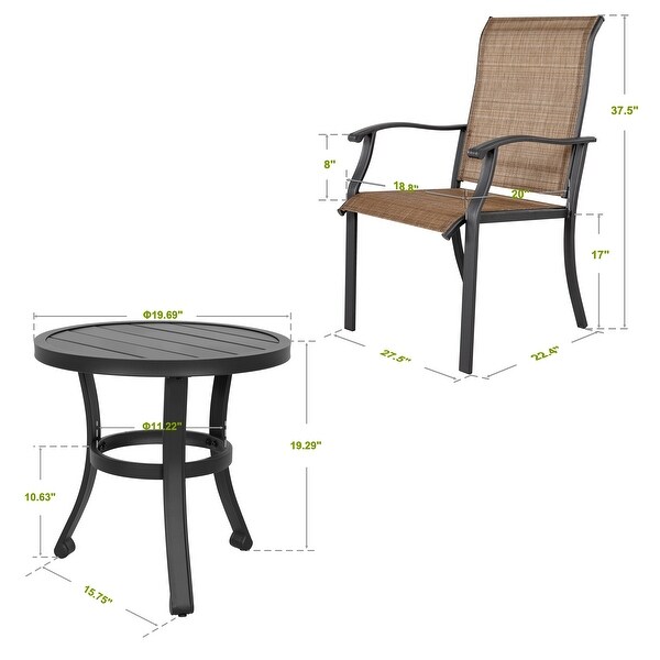 Nuu Garden Outdoor 3Piece Bistro Set，Textilene，PowderCoated Iron Frame