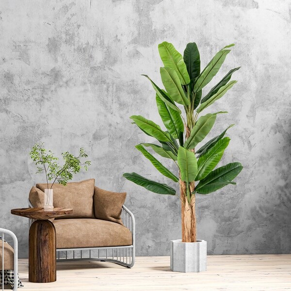 Gymax 6.5' Tall Artificial Banana Tree w/ 27 Large Leaves Triple