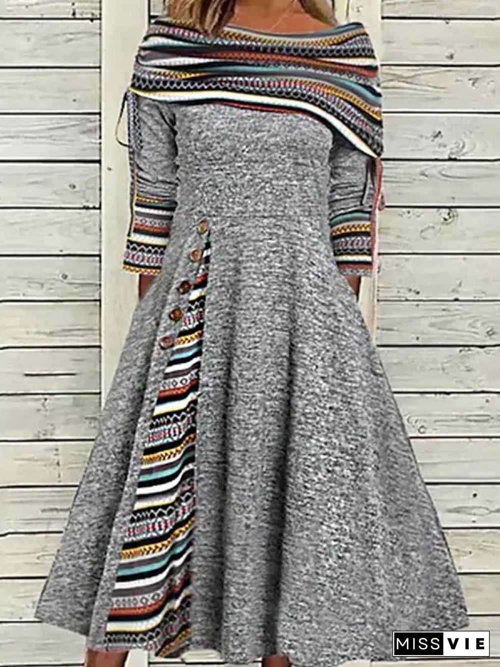 Women's Long Sleeve Graphic Midi Dress