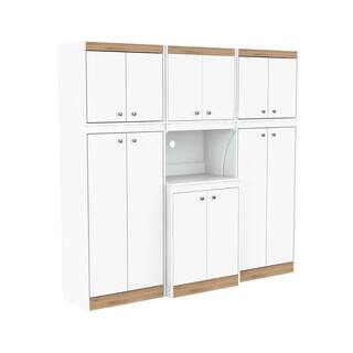 Inval 70.86 in. W x 66.93 in. H x 14.49 in. D Kitchen Storage Utility Cabinet in White and Vienes Oak (3-Piece) KS-GP2