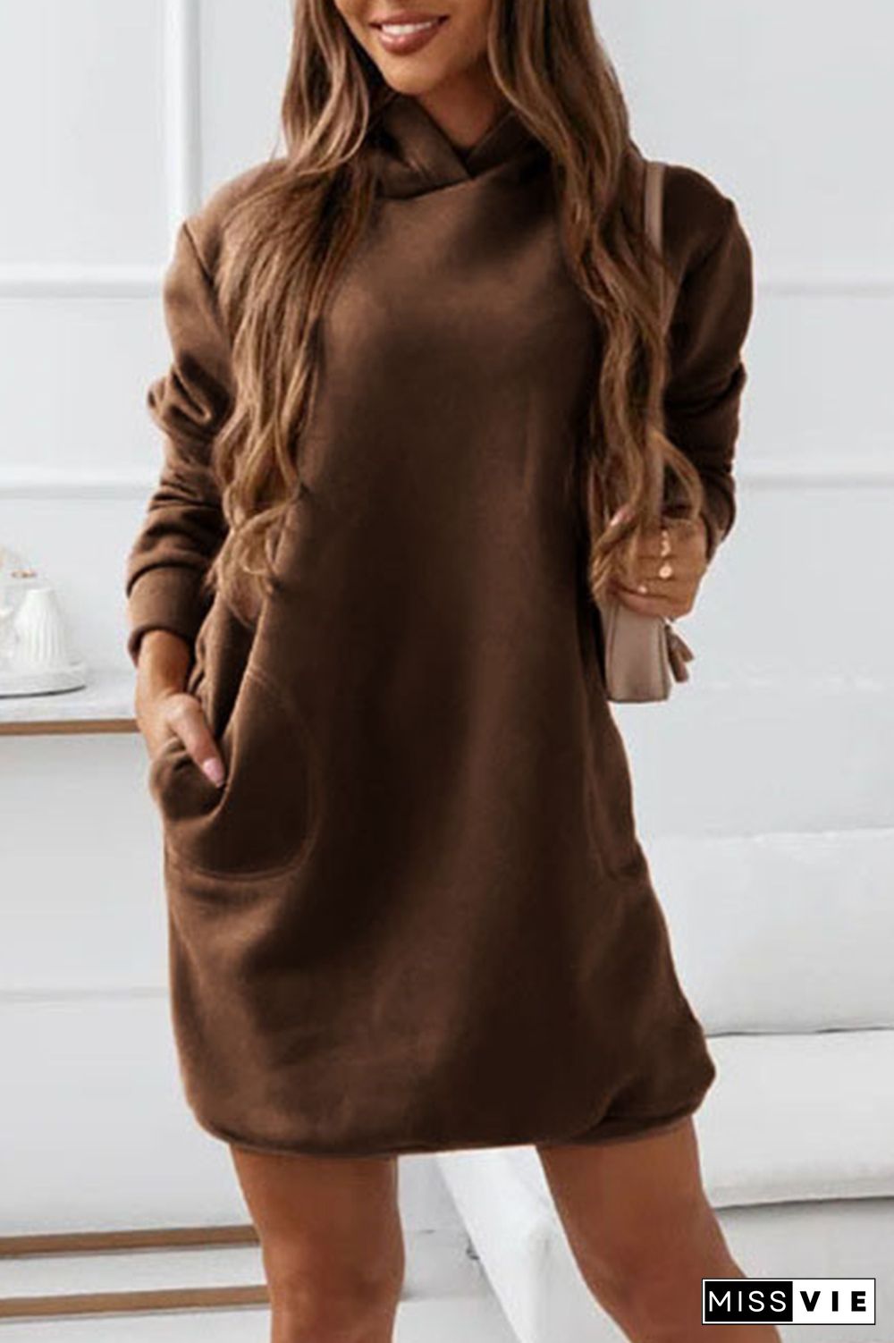 Casual Solid Patchwork Hooded Collar Straight Dresses(3 colors)