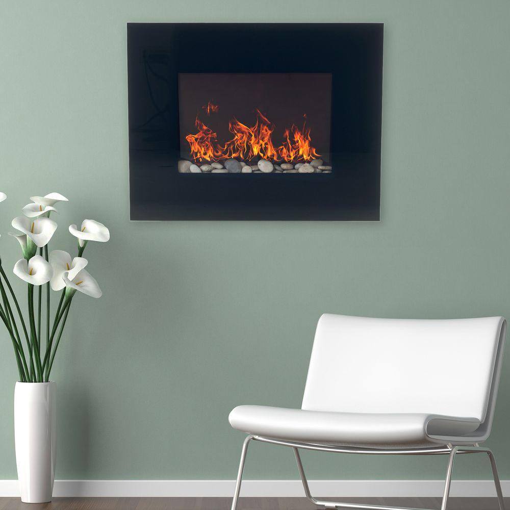 Northwest 26 in. Glass Panel Wall Mount Electric Fireplace and Remote in Black 80-EF451S