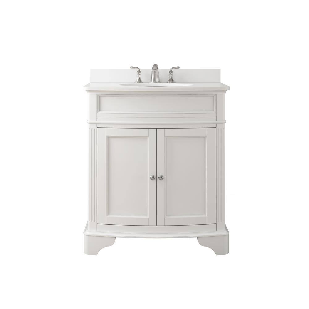 Home Decorators Collection Terryn 31 in. W x 20 in. D x 35 in. H Vanity in White with Engineered White Marble Top and White Sink TJ-TNV3120WH