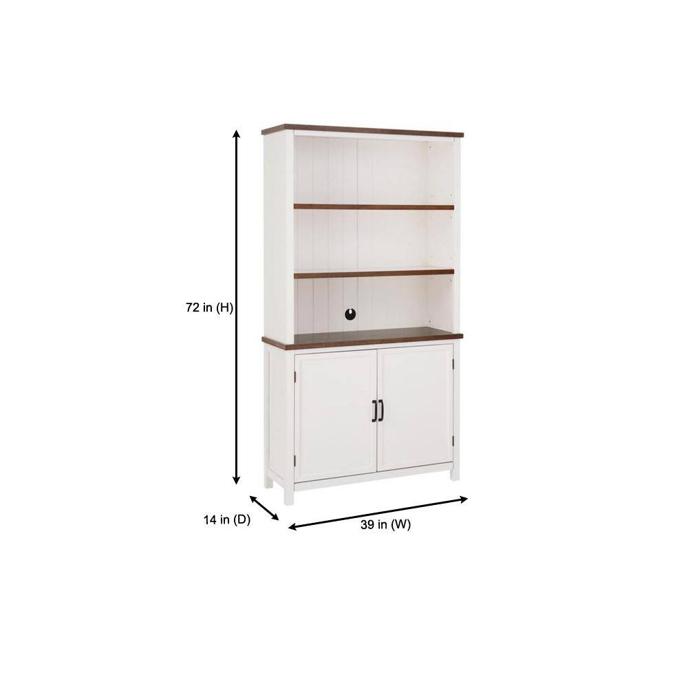 Home Decorators Collection Appleton White and Haze Finish Wood Bookcase with Concealed Storage (39 in. W x 72 in. H) SK19346Br2-W